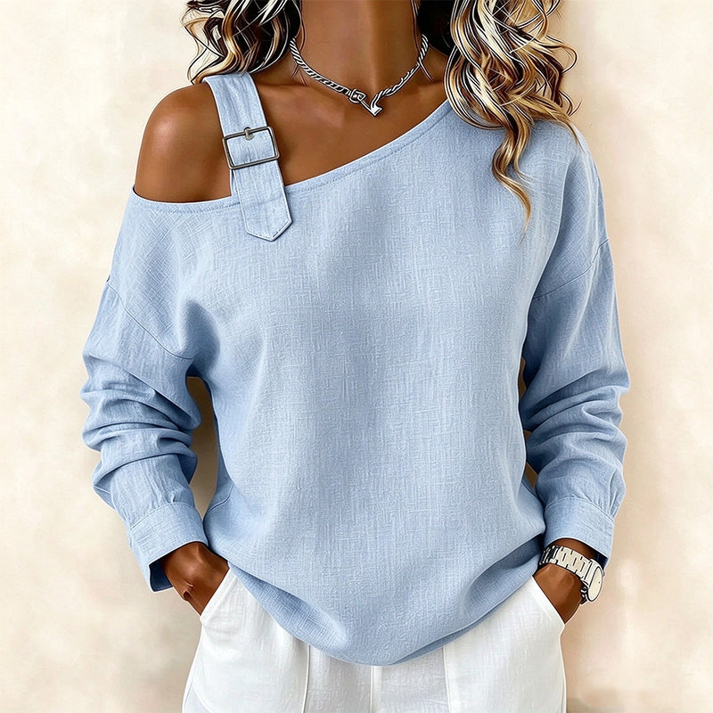 Jildau - Haut asymétrique femme à épaule dénudée et boucle décorative