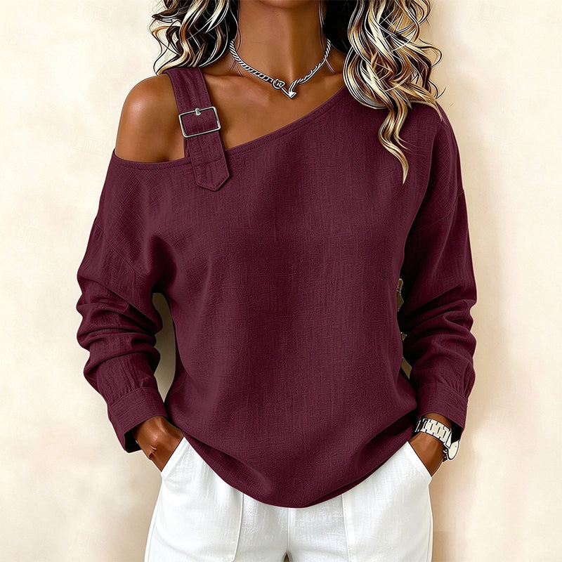Jildau - Haut asymétrique femme à épaule dénudée et boucle décorative