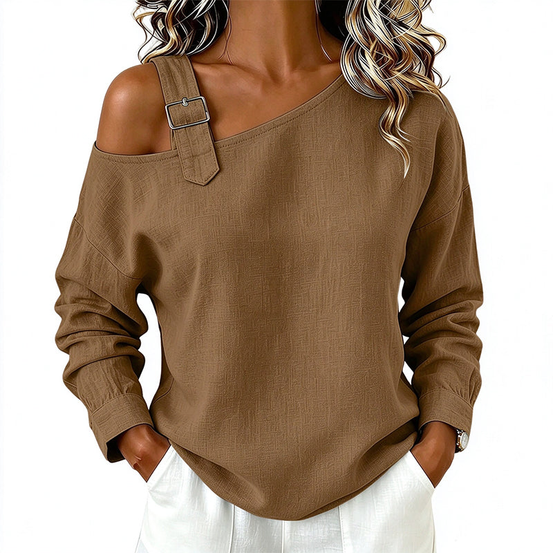 Jildau - Haut asymétrique femme à épaule dénudée et boucle décorative