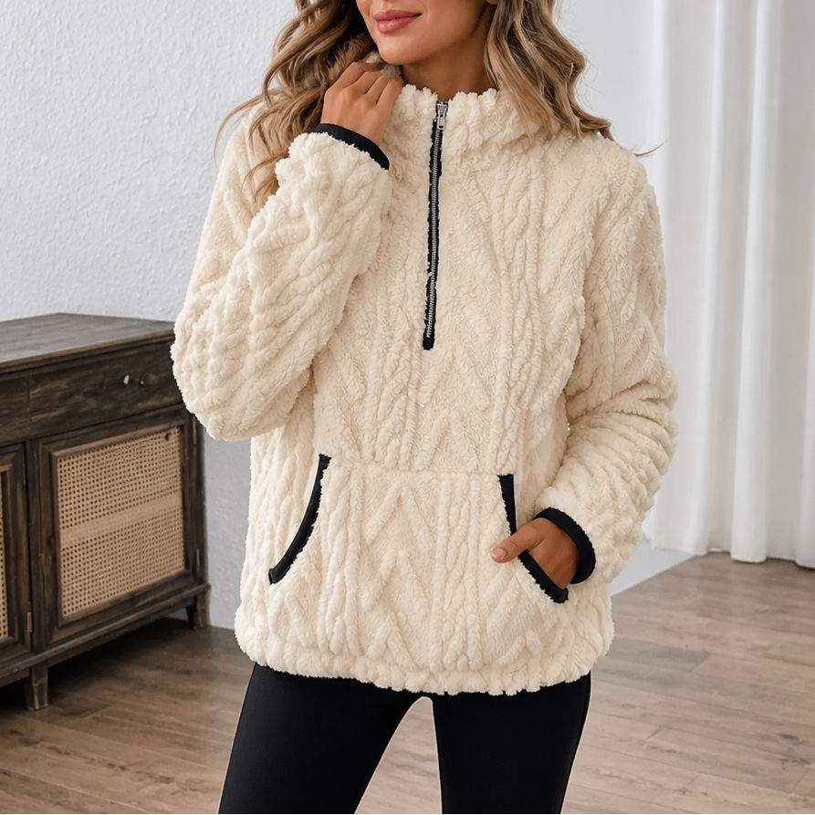 Rinske - Pull femme polaire demi-zip avec poche kangourou