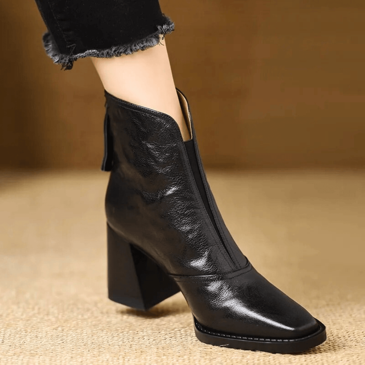 Klaasje - Bottines femme à talon bloc et bout carré en similicuir