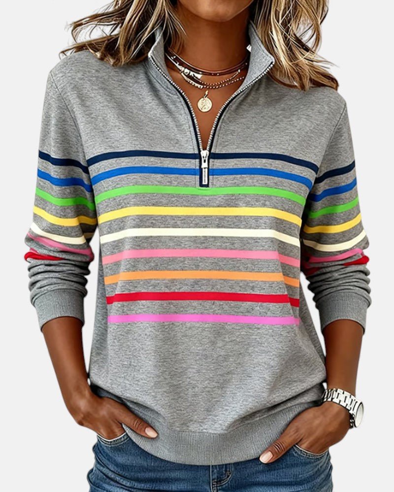 Josette - Sweat-shirt femme rayé à demi-zip avec coupe ample