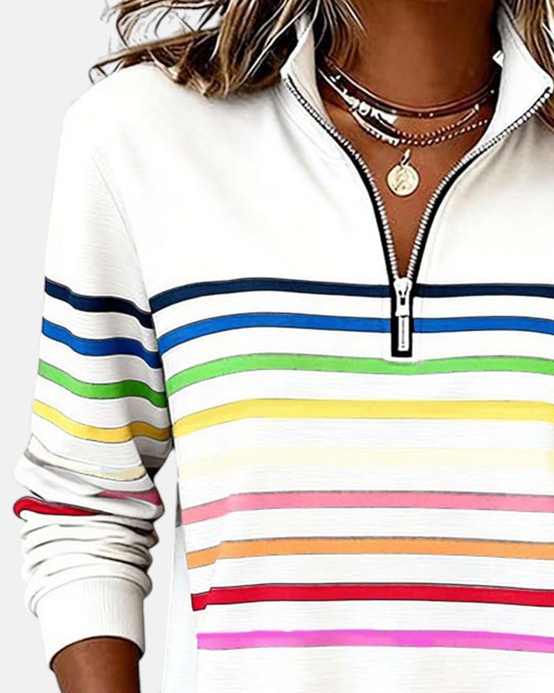 Josette - Sweat-shirt femme rayé à demi-zip avec coupe ample