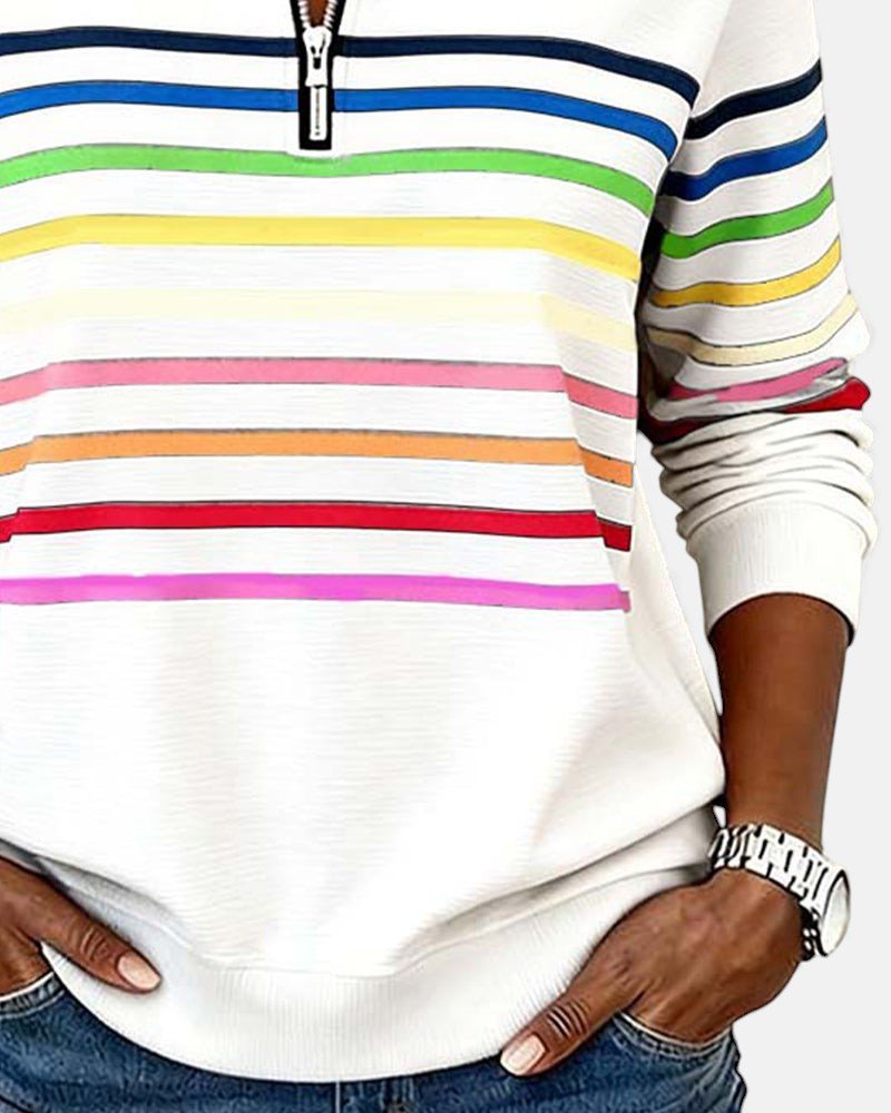 Josette - Sweat-shirt femme rayé à demi-zip avec coupe ample
