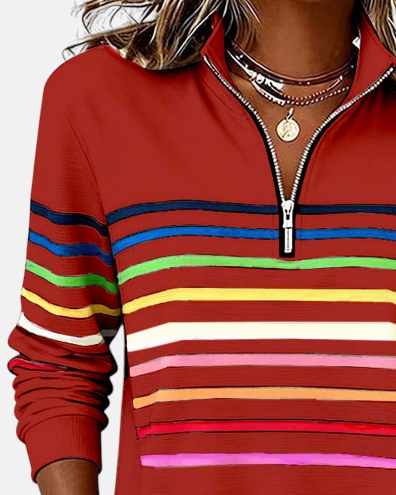 Josette - Sweat-shirt femme rayé à demi-zip avec coupe ample