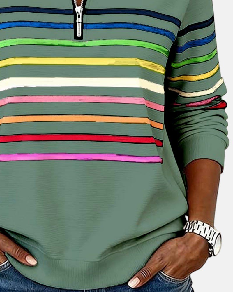 Josette - Sweat-shirt femme rayé à demi-zip avec coupe ample