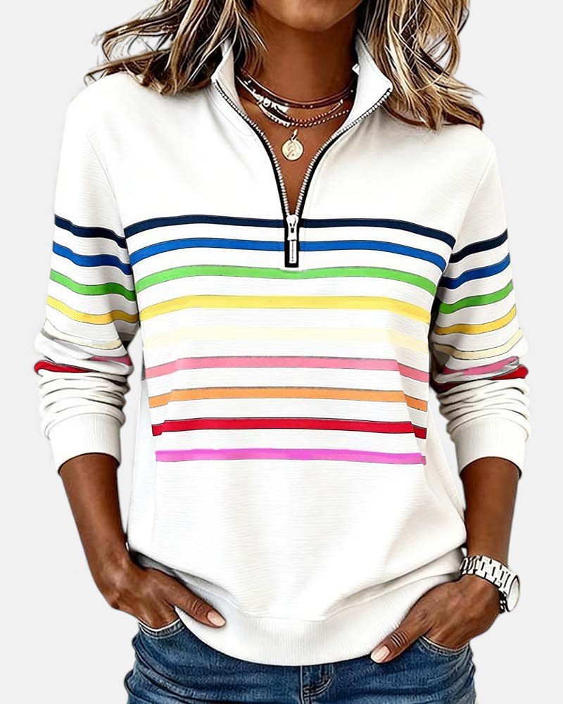 Josette - Sweat-shirt femme rayé à demi-zip avec coupe ample