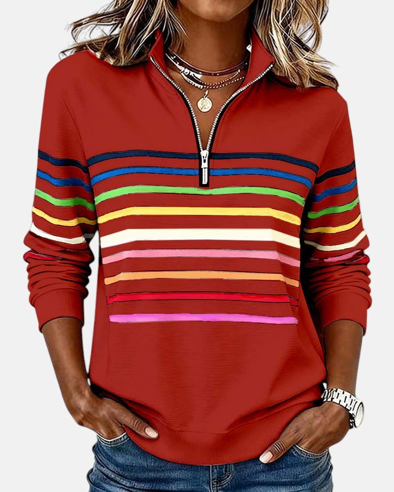Josette - Sweat-shirt femme rayé à demi-zip avec coupe ample