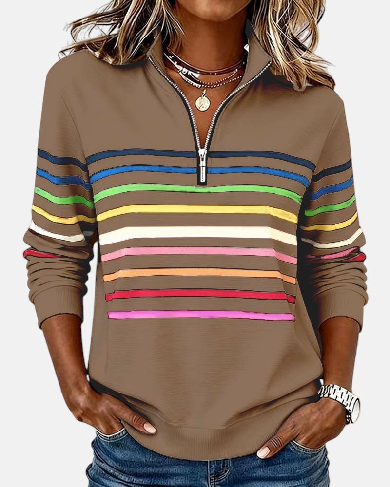 Josette - Sweat-shirt femme rayé à demi-zip avec coupe ample