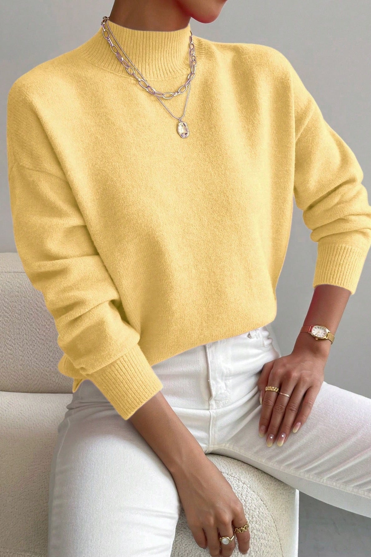 Mathurine - Pull femme à col montant en maille douce